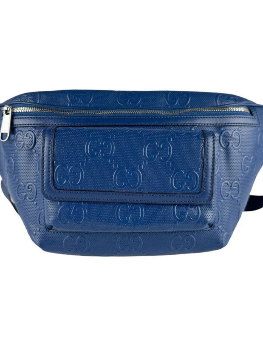GUCCI GG Emboss Body Bag Waist Bag Blue Leather/Silvertone